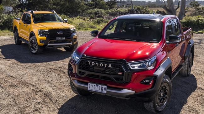 Neck and neck: The Ford Ranger may be about to break the Toyota Hilux’s reign as top selling vehicle in the country. Picture: Mark Bean