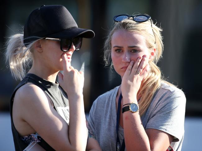 Witnesses Lia Capes and Clare Wooley (cap) were queuing for the ride when the tragedy unfolded. Picture: Nigel Hallett Story Jeremy Pierce