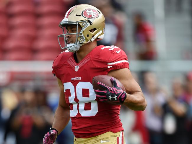 Jarryd Hayne warming up for the of the San Francisco 49ers against the Baltimore Ravens.