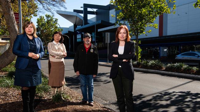 AAP / Parramatta Advertiser Shadow Better Public Services Minister Sophie Cotsis, Tracy Su local member council, Frank Vella secretary Merrylands sub branch RSL &amp; Julia Finn MP pose for a photo at McFarlane St, Merrylands, calling for the fast track of plans for a Service NSW centre in Merrylands. (AAP Image / Monique Harmer)