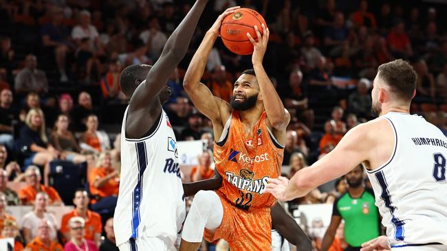 Taipans' Pedro Bradshaw heads straight to the basket in the National Basketball League (NBL) match between the Cairns Taipans and the Adelaide 36ers, held at the Cairns Convention Centre. Picture: Brendan Radke