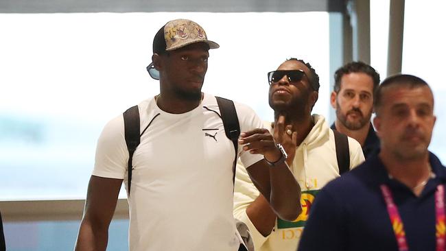 Usain Bolt arrives at the Brisbane International Airport. Pic Peter Wallis