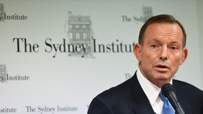 Former prime minister Tony Abbott addresses the Sydney Institute on Tuesday, February 20, 2018. (AAP Image/Brendan Esposito) NO ARCHIVING