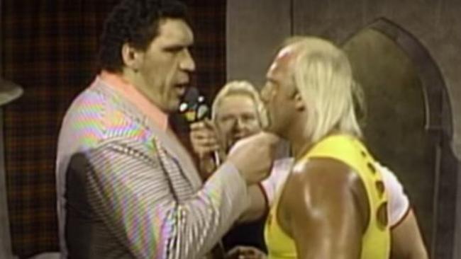 (L — R) Andre the Giant and Hulk Hogan has a long-running feud in their professional wrestling careers.