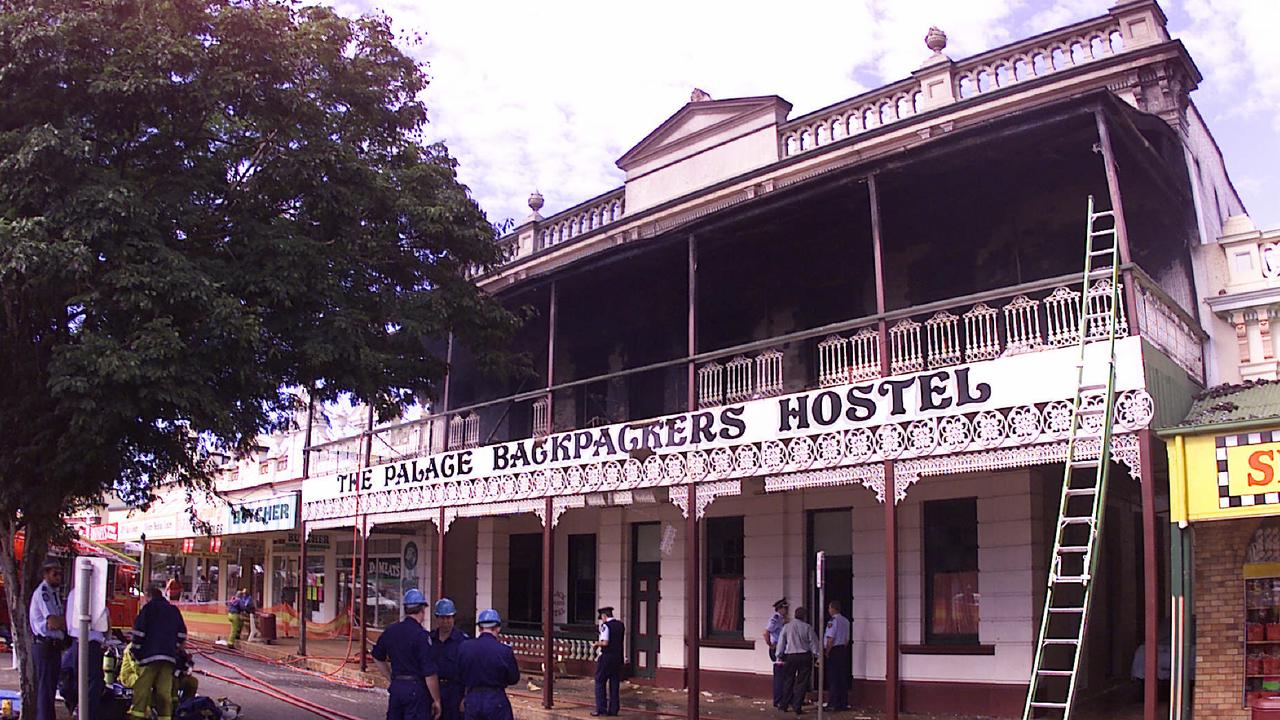 Palace Backpackers Hostel fire at Childers, June 2000.