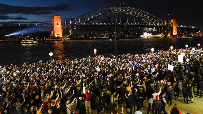 Hundreds of people turned out to protest the event. Picture: AAP Image/Paul Braven