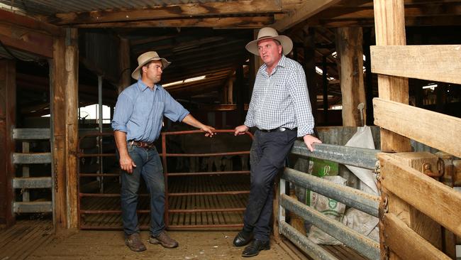 Barnaby Joyce talks to a grazier Jock McLaren near Walcha. Picture: Peter Lorimer.