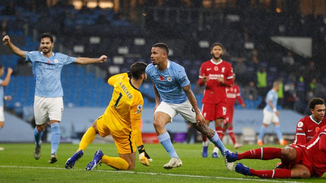 Manchester City's Gabriel Jesus equalises against Liverpool at Etihad Stadium