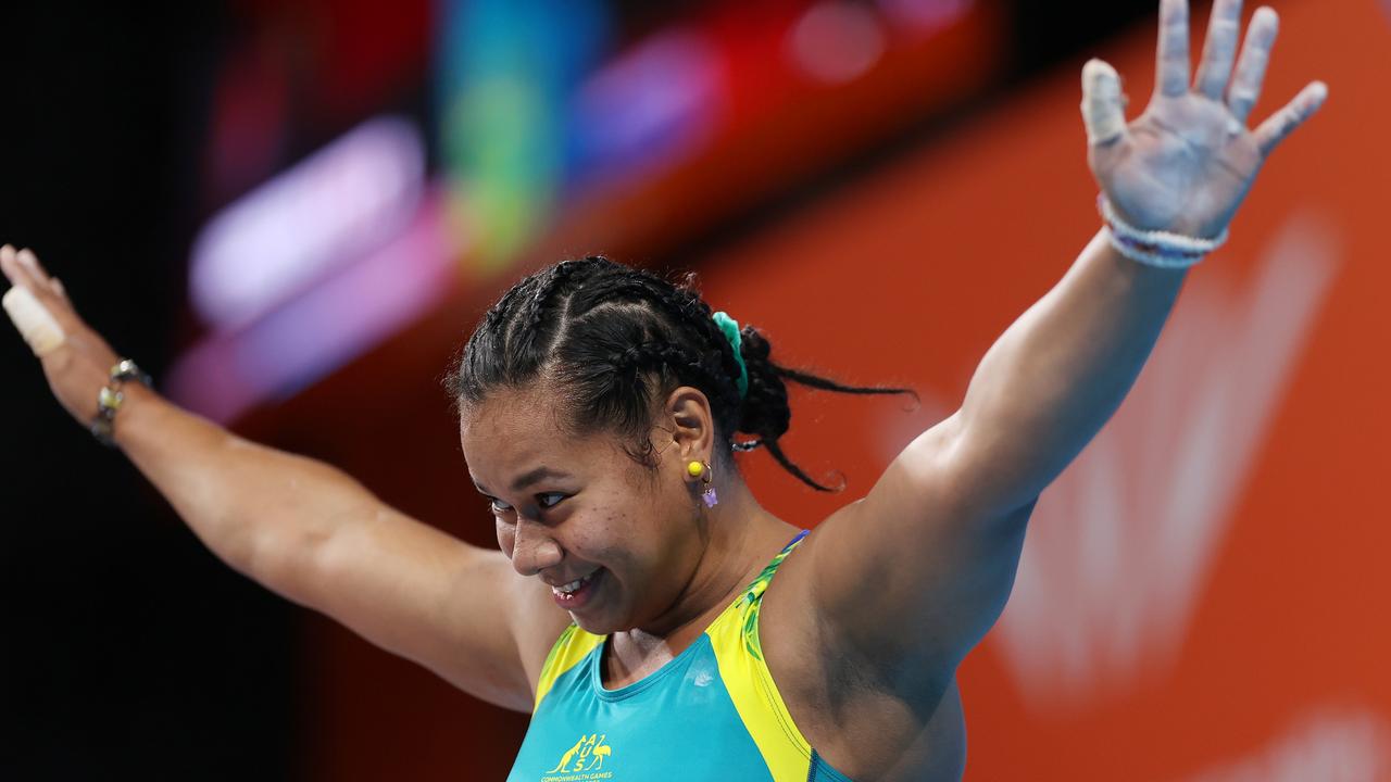 Eileen Cikamatana reacts after her gold medal performance.