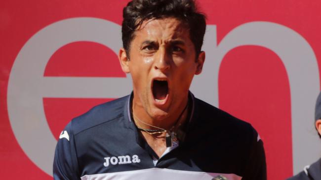 Spanish player Nicolas Almagro reacts after winning a point.