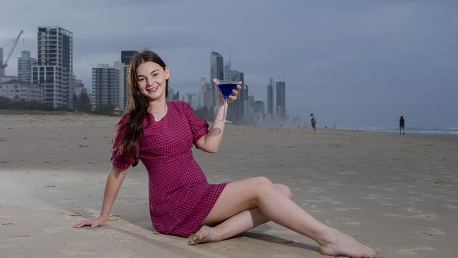 Breanna Gulleford  is looking forward to enjoying a drink on the Gold Coast beach ahead of a  new beach club that's opening on the Gold Coast. Picture: Jerad Williams