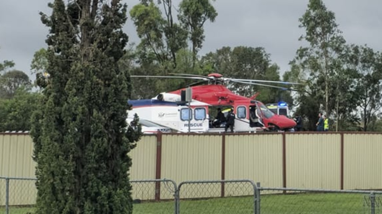 The rescue helicopter leaves the scene on Saturday. Picture: Lisa McGavin/ Facebook