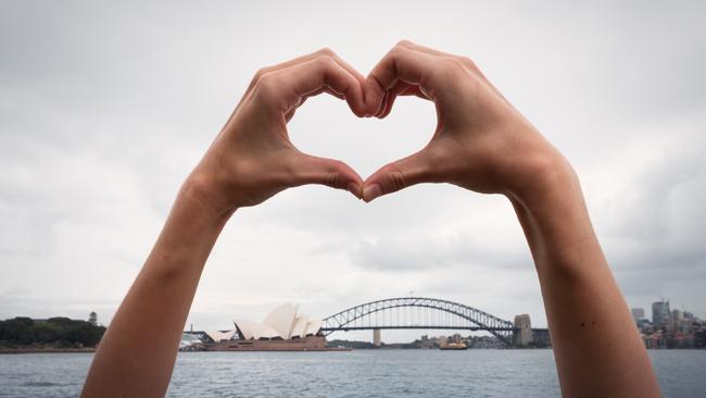 Travellers are encouraged to capture images, framed by hands in the shape of a love heart, and share them online using the hashtag #LoveNSW. Picture: Destination NSW