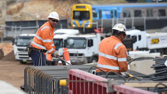 Workers and dig site at southern end of South Yarra tunnel works. Picture: Tony Gough