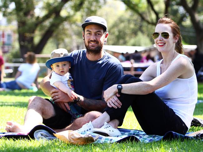 Isaac and Eliza Cook with their 8 month-old Ruben relaxing at Edinburgh Gardens.