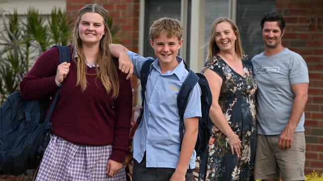 Kate and Kym Alldritt's children Austin, 13 and Jorja, 16, both attend Cardijn College, a Catholic School. Picture: Naomi Jellicoe