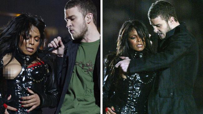 Janet Jackson and Justin Timberlake Super Bowl half time show. Picture: Getty