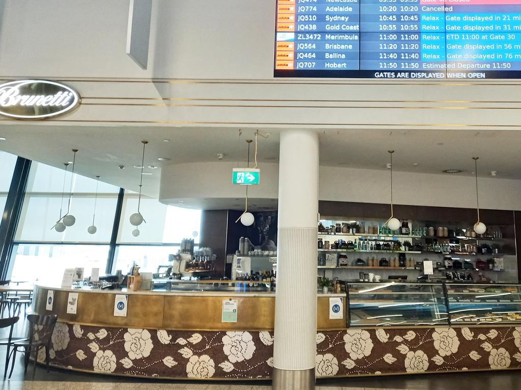 The Brunetti Cafe at Terminal 4 at Melbourne Airport has been closed after it was linked to the most recent COVID cluster. Picture: Andrew Henshaw