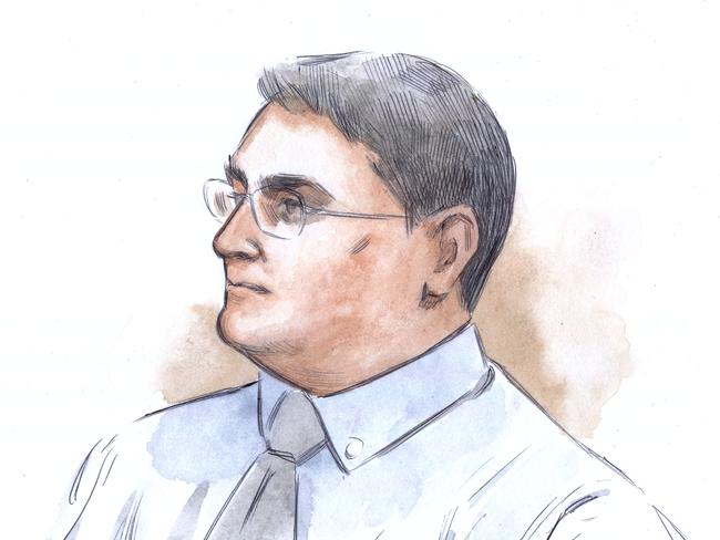 A court sketch of Bradley Robert Edwards at a final directions hearing ahead of his lengthy trial before Supreme Court of WA Justice Stephen Hall on Monday, October 21, 2019. Accused Claremont serial killer Bradley Robert Edwards has pleaded guilty to five of eight charges against him, including twice raping a 17-year-old girl, but maintains he didn?t commit the murders. (AAP Image/Anne Barnetson) NO ARCHIVING