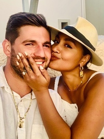 Jessica Mauboy with her now husband, Themeli Magripilis, when they announced their engagement in 2019. Picture: @jessicamauboy1/Instagram