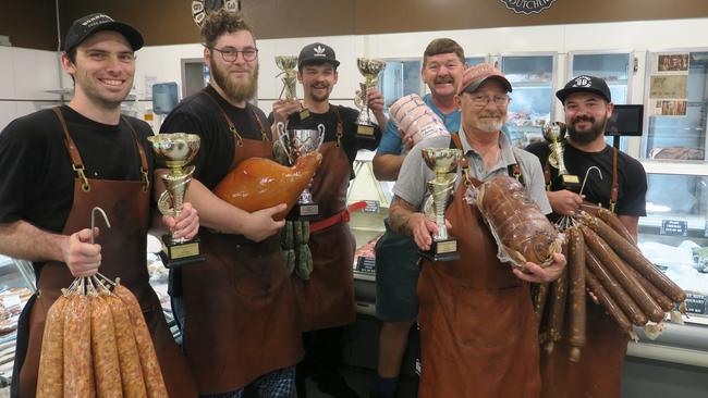 The team at Borella Butchery are (from left) Matt Polky, Jared Gerahty, Codey Willems, Andy Fuchs-Fiedecke, Wayne Gerahty, and Nathan Thomson.