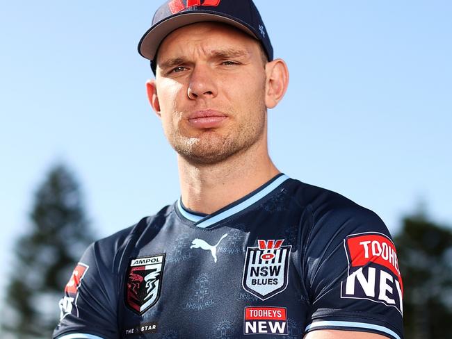 SYDNEY, AUSTRALIA - MAY 22:  Tom Trbojevic of the Blues poses during a NSW Blues State of Origin Media Opportunity at the Crowne Plaza, Coogee on May 22, 2023 in Sydney, Australia. (Photo by Mark Kolbe/Getty Images)