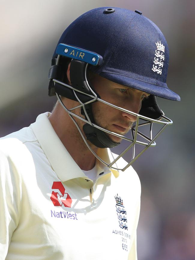 Joe Root trudges off. Picture: AFP