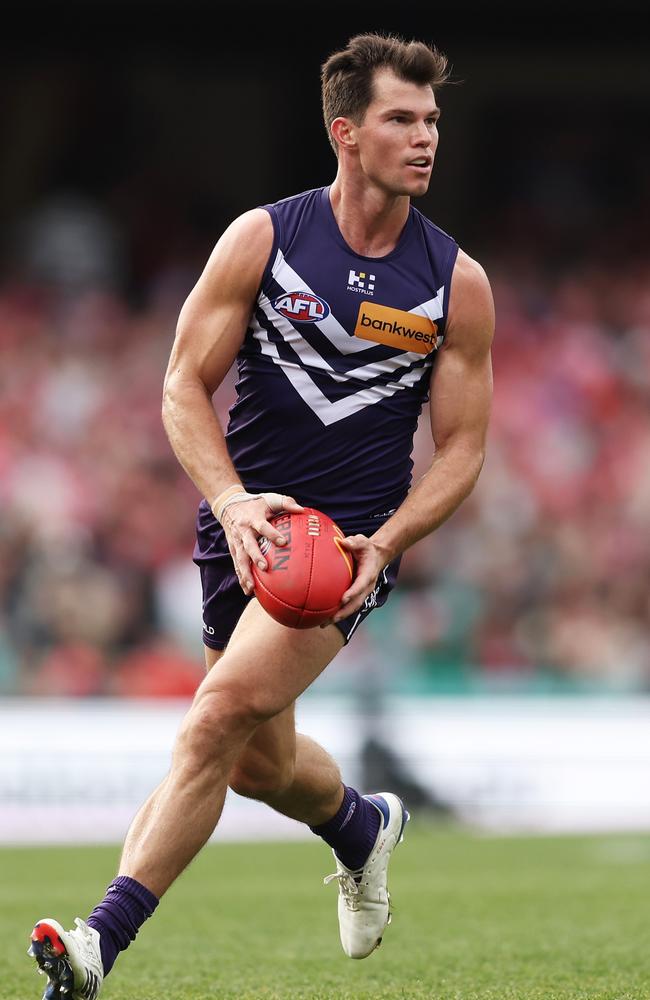 Jaeger O'Meara is satisfied with the impact he’s having on-field in 2024. Picture: Matt King/AFL Photos/via Getty Images