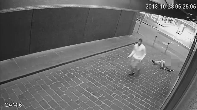 Jackson Williams is seen running away after a hero off-duty cop heard screaming in Brights Place and ran to help, in CCTV footage that captured the attack about 6.30am on October 28, 2018.