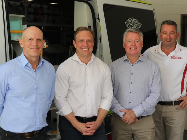 The ALP's candidate for Mulgrave, Richie Bates, Premier Steven Miles, Member for Cairns Michael Healy and Member for Barron River at the announcement of Labor's plans to build a satellite hospital in the region.