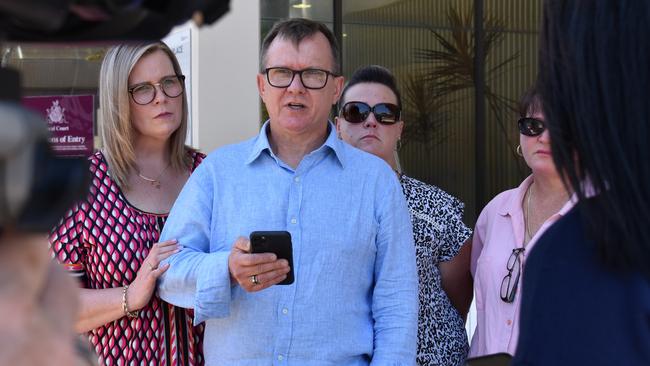 Barbara Francis’s children Melissa Clifton, Andrew Francis, Rebecca Kilpatrick and Natalie Fielder outside a Coronial inquest into their mother’s death. Picture: Jason Walls