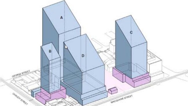 A digital sketch of the power buildings that will comprise Parramatta Metro Station.