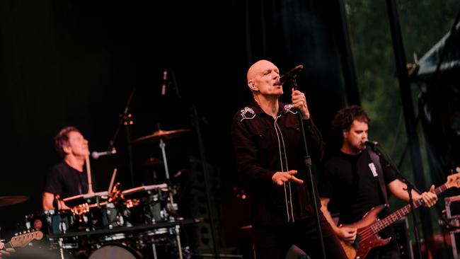 Midnight Oil’s Rob Hirst (left), Peter Garrett and Adam Ventoura. Picture: Jesse Hunniford