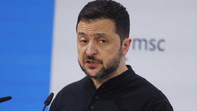 MUNICH, GERMANY - FEBRUARY 15:  President of Ukraine Volodymyr Zelensky speaks during the 61st Munich Security Conference on February 15, 2025 in Munich, Germany. International defence and security leaders from around the world are gathering for the February 14-16 conference. (Photo by Johannes Simon/Getty Images)