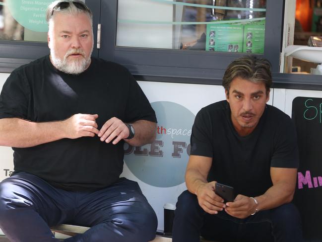 John Ibrahim’s close friend radio host Kyle Sandilands turned up to the beauty salon to watch the eyebrows being waxed off. Picture: John Grainger