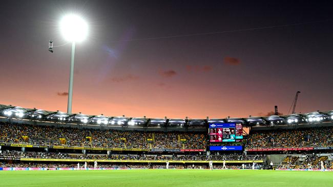 A general view of the Gabba is seen at sunset during day one of the Second Test match in the series between Australia and West Indies at The Gabba on January 25, 2024 in Brisbane, Australia. (Photo by Bradley Kanaris/Getty Images)