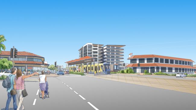 An artist’s impression of a proposed light rail stop on the Gold Coast Highway at Palm Beach.