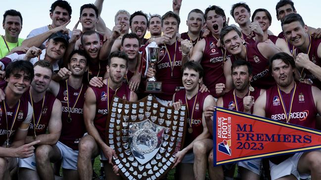 Pitt and his Princes side celebrate their 2023 D1 premiership. Picture: Ann Marie O'Connor