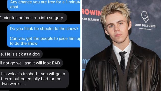 Kid Laroi leaks texts after he’s forced to cancel shows due to ill health.