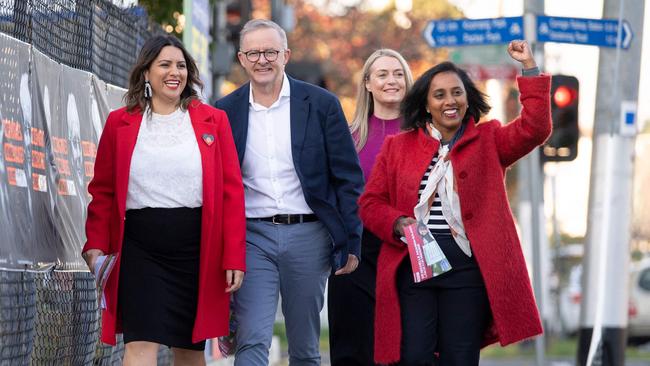 Anthony Albanese, his partner Jodie Haydon, Senator Jana Stewart and Dr Michelle Ananda-Rajah. Picture: AFP