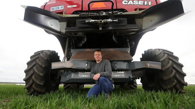 Ash Teasdale with Seed Terminator on his Case harvester. Picture: Yuri Kouzmin