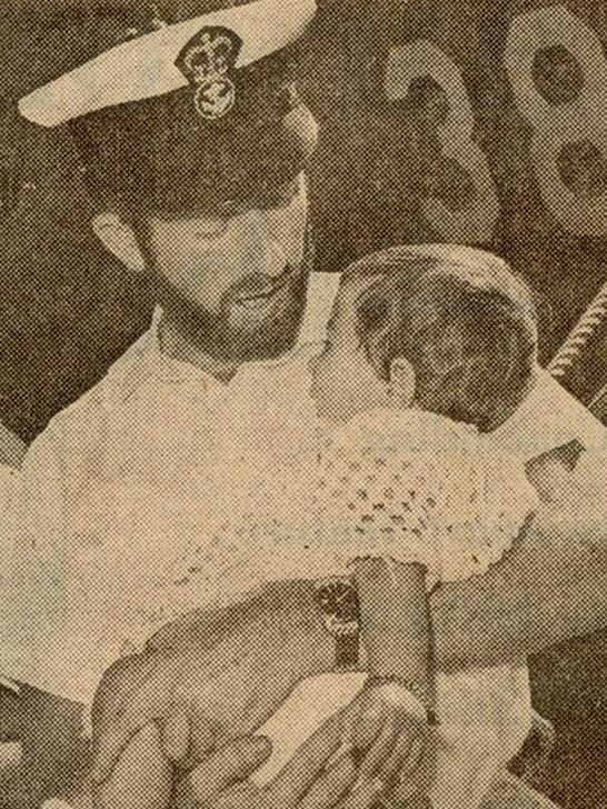 Meeting daughter Marcella after being isolated on a submarine tour of duty.