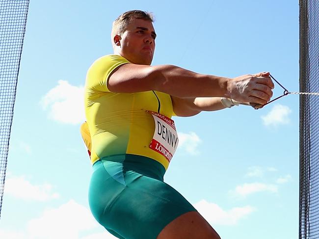 GOLD COAST, AUSTRALIA - APRIL 08:  Matty Denny of Australia competes in the Men's Hammer final on day four of the Gold Coast 2018 Commonwealth Games at Carrara Stadium on April 8, 2018 on the Gold Coast, Australia.  (Photo by Michael Steele/Getty Images)