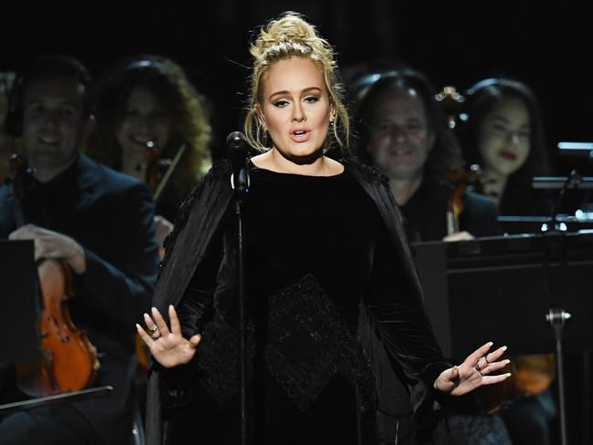 Adele performs onstage during The 59th GRAMMY Awards at STAPLES Center on February 12, 2017 in Los Angeles, California. Picture: Getty