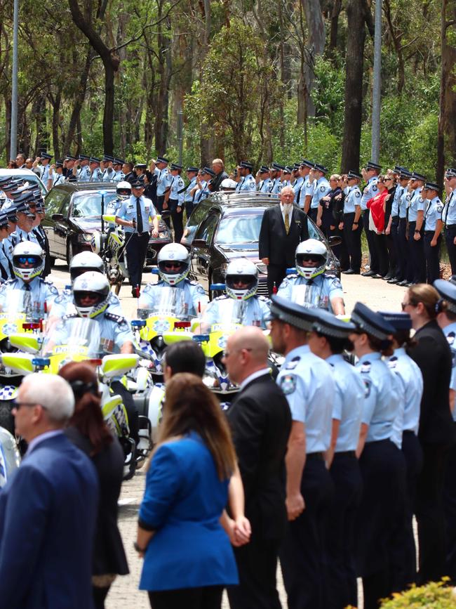 The guard of honour at the memorial service with full police honours for constables Rachel McCrow and Matthew Arnold at Brisbane Entertainment Centre. Picture: David Clark