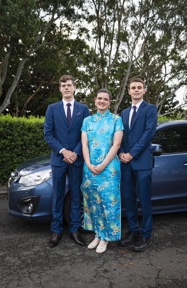 Graduates (from left) Jacob Armitage, Bethany Jefferis and Toby Leishman at Toowoomba Christian College formal at Picnic Point, Friday, November 29, 2024. Picture: Kevin Farmer