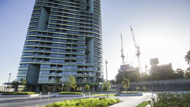 Opal Tower at Sydney Olympic Park after residents were evacuated. Picture: Dylan Robinson