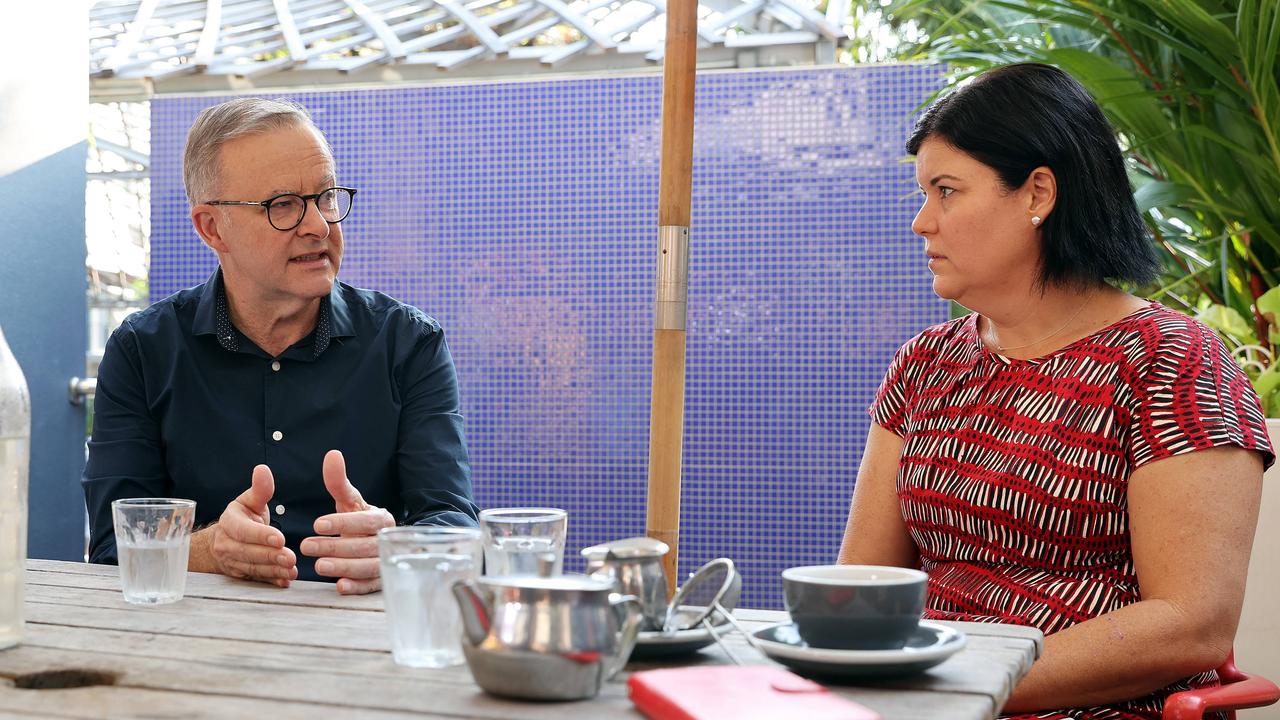 Mr Albanese has a coffee with new NT Chief Minister Natasha Fyles. Picture: Sam Ruttyn