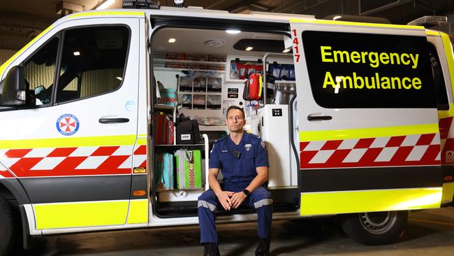 NSW Ambulance paramedic Patrick Treweek. Our paramedics are responding to thousands of trivial callouts “clogging up” the system. Picture: Damian Shaw