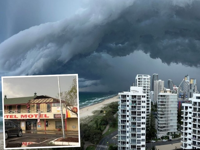 Storms are moving north through the Gold Coast while a clean-up is under way in Outback after storms carrying damage winds raged through several towns.